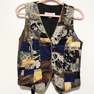 Womens Vintage Silk Patchwork Vest M Artsy Indie Boho Equestrian Gallery Studio